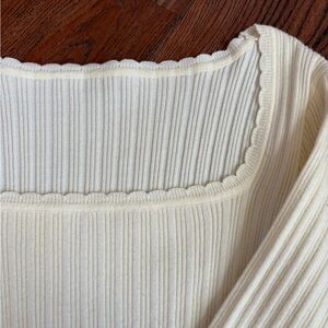 Feminine Cream Ribbed Sweater